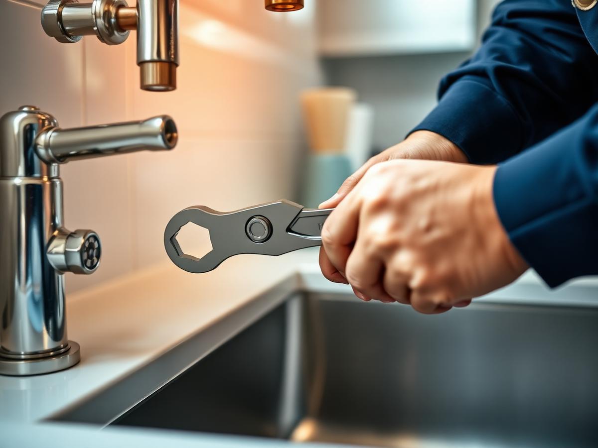Plumber repairing a leaking pipe in a Manchester kitchen
